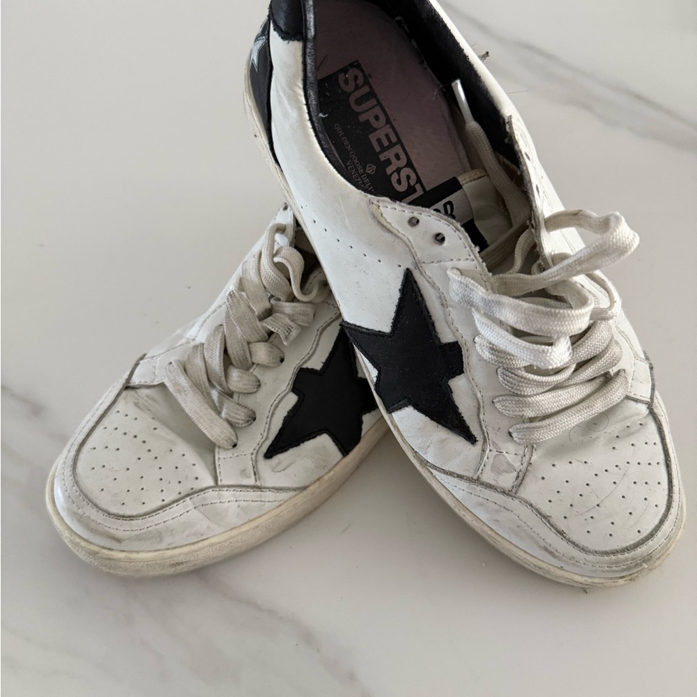 Golden Goose White and Black Sneakers